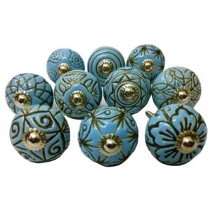 Venta caliente flor grabada turquesa perillas de cerámica cajón Industrial manija del Gabinete Tiradores para cocina armario dormitorio tocador - Product Image 2