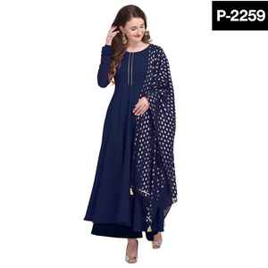Ensemble ethnique prêt à l'emploi de Style Anarkali Kurti vêtements de festival décontractés avec bas en crêpe Dupatta vêtements indiens - Product Image 5