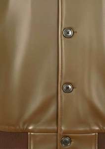 Veste bomber en cuir véritable pour homme avec col côtelé, design classique à boutons sur le devant - Product Image 3