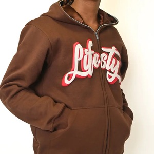 Sweat à capuche zippé intégral en molleton épais polyester/coton French Terry avec broderie personnalisée pour l'hiver - Product Image 3