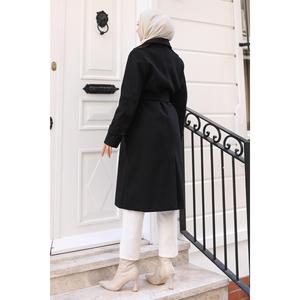 Manteau en laine noir pour femme avec ceinture, collection 19271, manteaux élégants en duvet - Product Image 4