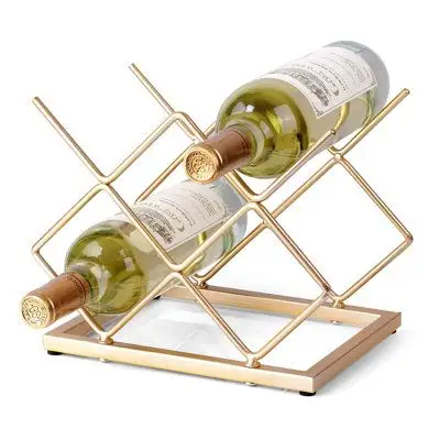Geometrical Indian Crafts Metal Wine Holder Whisky Stand For Showcase Attracting Bar Lovers Tableware Wine Rack Rose gold