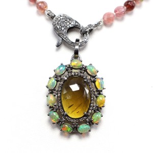 สร้อยคอทรงกลมทัวร์มาลีนสีเหลืองธรรมชาติเงินแท้925อัญมณีโอปอลเอธิโอเปียนจี้โอปอลแบบหลายทัวร์มาลีน - Product Image 2