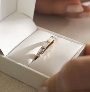 5x3mm émeraude coupe Moissanite bande de mariage pour les femmes pleine éternité or bande empilable à la main minimaliste bijoux de mariée - Product Image 3