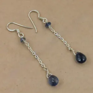 Boucles d'oreilles pendantes classiques en argent plaqué Art Palace avec pendentif goutte d'eau saphir du Rajasthan pour femme, bijoux de fête - Product Image 1