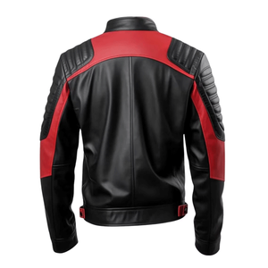 Chaqueta de motorista de piel de cordero genuino para hombre, chaqueta de motocicleta negra y roja con hombros acolchados, chaqueta de cuero de estilo Vintage - Product Image 4