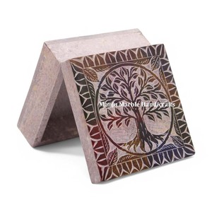 Cajas de joyería de esteatita rectangulares de forma de árbol de la vida de gran tamaño hechas a mano, Cajas de Regalo talladas en piedra bellamente diseñadas - Product Image 1