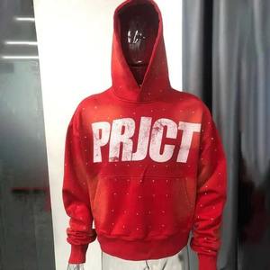 Sudaderas con capucha con diamantes de imitación para hombre con logotipo impreso en pantalla personalizado, algodón pesado de gran tamaño, algodón, lavado ácido, sol, desteñido - Product Image 6