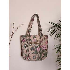 Indian Handmade Quilted Tote Handbag Small Floral <b>Patchwork</b> Design Embroidery Lightweight Cotton Daily Use Open Fashion <b>Bag</b> - Product Image 3
