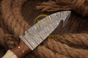 Cuchillo de Caza y Camping de Acero de Damasco Hecho a Mano Más Vendido |   Cuchillo Skinner de Hoja Fija Personalizado con Mango de Hueso y Funda de Cuero OEM - Product Image 3