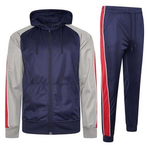Vêtements de sport avec logo personnalisé survêtement en coton et polyester à fermeture éclair complète survêtement à capuche 2 pièces survêtement de jogging de couleur contrastée - Product Image 1
