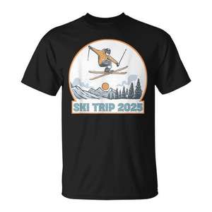 T-shirt unisexe pour adultes, manches courtes, col rond, pour voyage au ski 2025, chemise assortie pour vacances en famille - Product Image 1