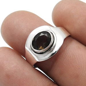 Fournisseur en gros Quartz fumé Gemstone Dainty Ring Bague en argent sterling 925 Dainty Statement Ring Cadeau parfait pour elle Bijoux OEM - Product Image 1