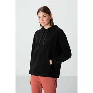 Sweat-shirt à capuche oversize noir en polaire pour femme TommyLife, manches longues, pull confortable 100 % polyester pour un look décontracté - Product Image 3