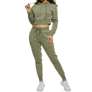 Wholesale Custom 2 <b>Piece</b> French Terry Crop Top <b>Sets</b> Cotton Women Long Sleeves <b>Two</b> <b>Piece</b> Biker <b>Lounge</b> Wear <b>Set</b> for Girls - Product Image 3