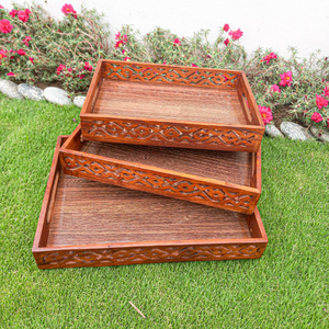 Lot de 3 plateaux traditionnels en bois de tailles personnalisées, plateaux pakistanais en bois, plateaux en bois de haute qualité - Product Image 5