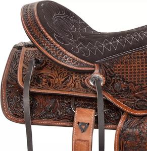 Selle de cheval de barrière en cuir léger de haute qualité de style western avec harnais et bride assortis incluses - Product Image 5