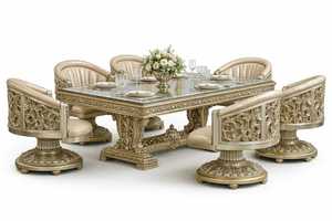 Juego de Comedor de Madera de Teca Tallada a Mano de Estilo Vintage, Muebles de Comedor de Lujo con Tallados Elaborados, Estilo Americano - Product Image 4