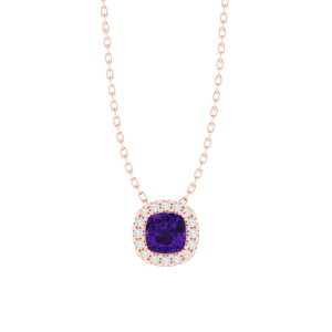 Cadena Chapada en Oro Rosa de 18 Pulgadas con Colgante de Amatista de Corte Cojín Geométrico y Circonita Cúbica, Plata de Ley de 1.2 g - Product Image 4