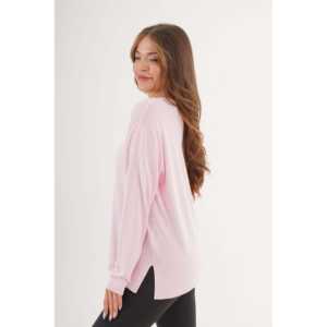 Suéter Casual Rosa de Punto al por Mayor con Cuello en V y Aberturas Laterales - Product Image 3