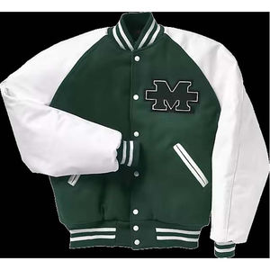 High-Street unisexe rayures bas et col montant serviette patchs de broderie laine et cuir manches hommes varsité vestes Style de rue - Product Image 6