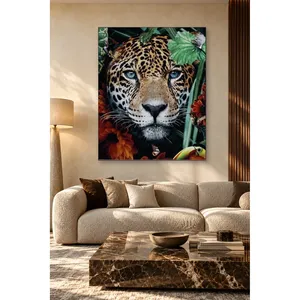Impression sur toile Fida Tropical Leaves and Blue-Eyed Leopard - Product Image 1