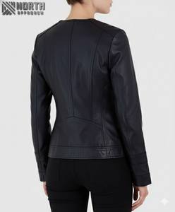 Transpirable de alta calidad para mujer, prendas de vestir exteriores, estilo de moda, nuevo modelo, chaqueta informal con cremallera para mujer, chaqueta de cuero para mujer personalizada - Product Image 3