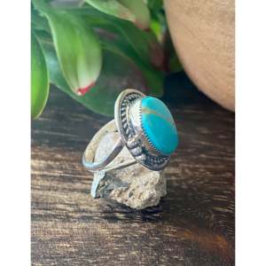 Anillo de Turquesa Royston y Plata de Ley, Hecho en Navajo, Joyería Cultural Coleccionable, Talla 7.75 - Product Image 3