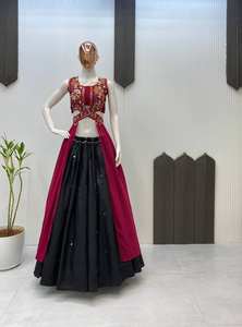 Lehenga choli élégant pour femme, entièrement cousu, avec blouse en georgette à manches attachées, ouverture au dos et jupe en coton taille unique - Product Image 3