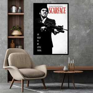 Affiche Scarface d'Al Pacino 'Dites bonjour à mon petit ami' – Tableau mural moderne sur toile avec cadre noir - Product Image 1
