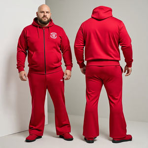 Veste de survêtement OEM pour hommes grande taille avec capuche et pantalon évasé \ Ensemble de survêtements de jogging Ensemble de sweats à capuche zippés et de pantalons baggy - Product Image 3