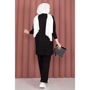 Traje de Pantalón Casual de Dos Piezas Negro para Mujer de Oficina, Túnica con Adornos en los Hombros y Conjunto de Pantalones Cortos XS para el Trabajo - Product Image 4