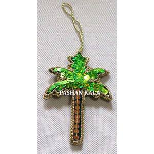 Forme d'arbre à la main Zari broderie arbre de noël suspendus ornement tissu matériel couleur verte utilisé Ramadan cadeaux et décor - Product Image 1