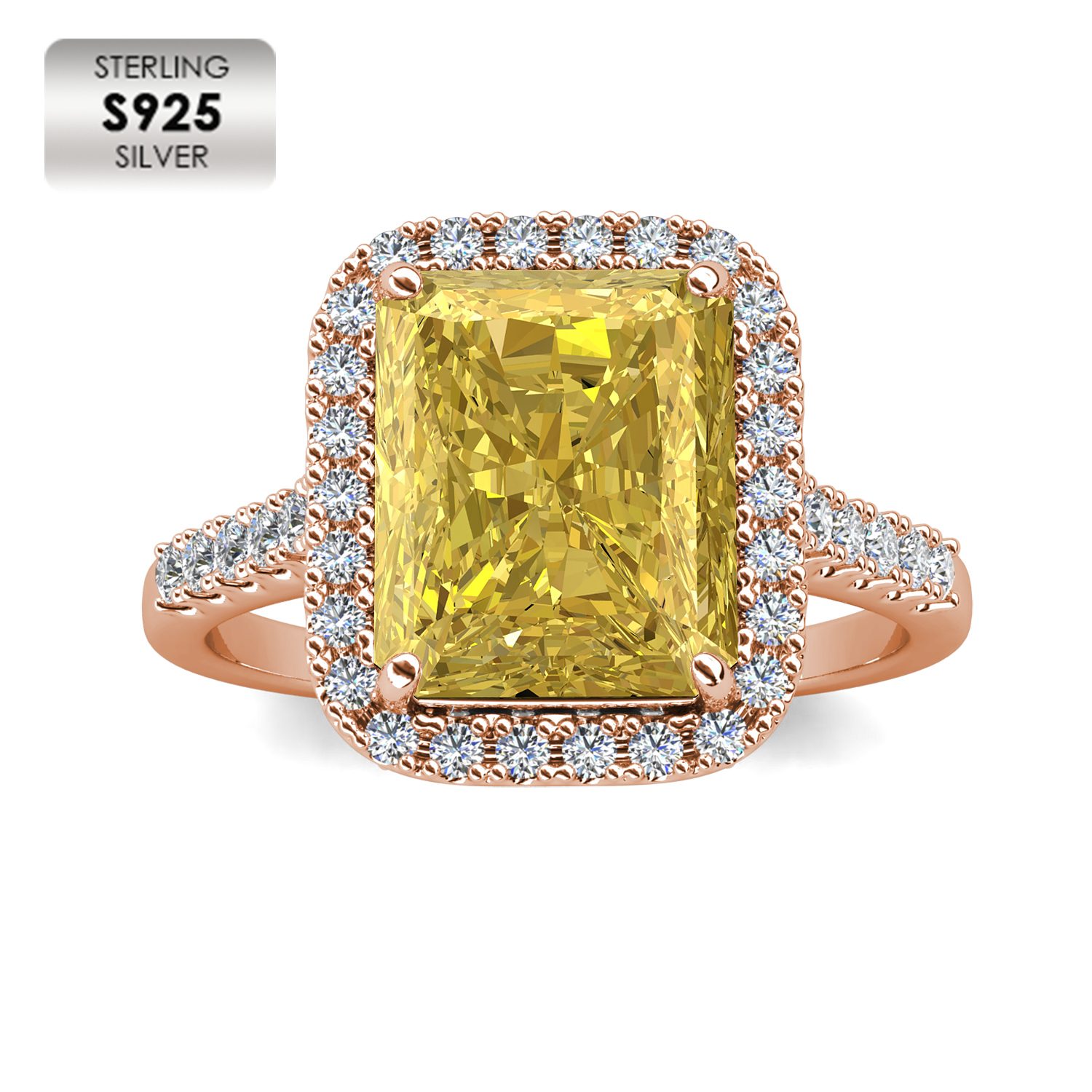 925 Silver 18K Rose Plated Fine Jewelry Statement Ring (Yellow)