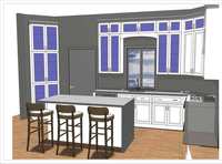 Cuisine modulaire RTA en bois massif moderne avec panneau de porte laqué, évier, dosseret et îlot