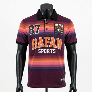 T-shirt de rugby pour homme en tissu tricoté polyester-coton durable, panneau rayé multicolore, sublimation, logo personnalisé. Polos de rugby pour homme. - Product Image 3