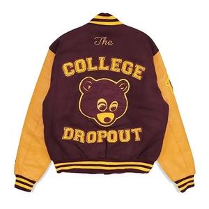 Veste universitaire en cuir jaune avec corps brun, logo personnalisé OEM, broderie, baseball universitaire, veste universitaire pour homme - Product Image 3