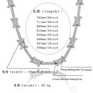 10mm 마이크로 파베 5A 큐빅 지르코니아 가시철사 목걸이 14K 금도금 황동 아이스드 아웃 가시 링크 팔찌 남성용 래퍼 선물 세트 - Product Image 4