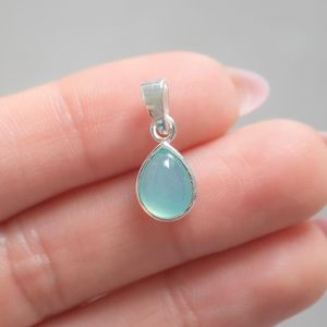 925 argent Sterling naturel poire forme Aqua calcédoine pierre précieuse concepteur fait à la main plaqué rhodium bijoux fins pendentif pour les femmes - Product Image 4