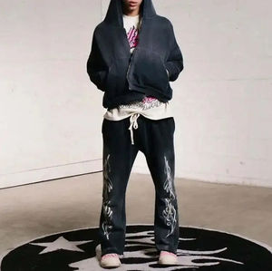 Pantalones de chándal medios de algodón 100% lavado ligero Pantalones acampanados Botón Fly Logotipo personalizado Impreso Ropa de calle ligera Vintage Sun Fade - Product Image 3