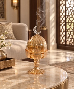 Quemador de Incienso de Vidrio Borosilicato Hecho a Mano de Lujo LW74-Cr, con Asa de Vidrio en Forma de Luna Creciente, Arte Folclórico Egipcio, Incensario Bakhoor, Recuerdo Dorado - Product Image 3