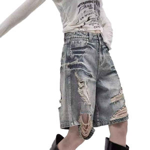 Shorts Vaqueros Unisex de Cintura Alta, Desgastados, Rotos, de Pierna Recta, Holgados y Casuales para Hombre, Verano - Product Image 2