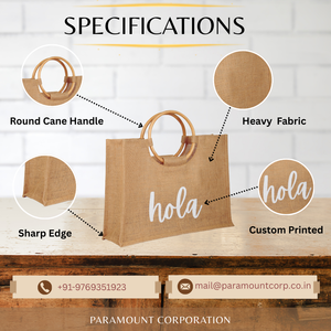 Bolsa de mano de yute reutilizable ecológica, mango de caña de madera, impresión personalizada, bolsa de arpillera resistente para compras en la playa, hecha a mano - Product Image 5