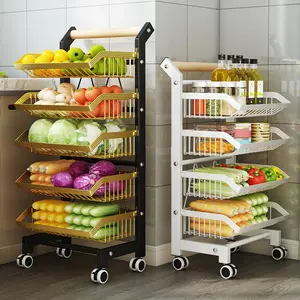 Fruit Basket For Kitchen Rolling Utility Cart Stackable Fruit And Vegetable Storage Cart Wire Storage Basket With Wheels