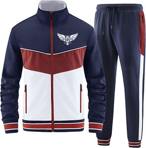 Venta al por mayor de chándal de entrenamiento para hombres 100% poliéster de manga larga con cremallera completa transpirable respetuoso del medio ambiente Sudadera con capucha Jogger Running Set - Product Image 1