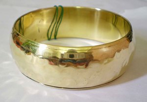 Luxury High Polish <b>Gold</b> Plated Copper <b>Bangle</b> With Elegant Hammered Text Finish Sophisticated Modern Minimalist Cuff Metal Craft - Product Image 5