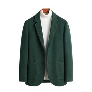 Blazer en laine vert sauge chiné pour homme, veste décontractée gris-vert, coupe ajustée, veste de sport chic pour affaires, vêtement d'extérieur texturé automne-hiver - Product Image 2