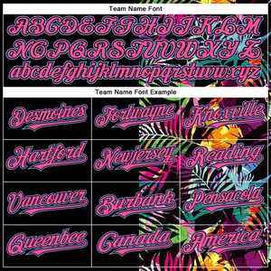 Tùy chỉnh người đàn ông và phụ nữ màu đen màu hồng-ánh sáng màu xanh nhiệt đới Lá Cọ 3D mô hình thiết kế máy bay ném bom đầy đủ-snap Varsity Áo khoác trường - Product Image 3