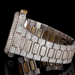 Moissanite Diamond Watch Totalmente helado Estilo de negocios antiguo Esfera de vidrio profesional Ventana Reloj de pulsera - Product Image 3