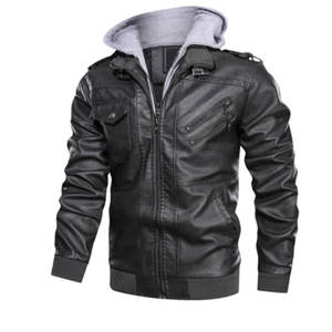 เสื้อแจ็กเก็ตหนังสำหรับผู้ชายเหมาะใส่ได้ทุกขนาดมีซิปด้านหน้าสำหรับขี่กลางแจ้งกันลม - Product Image 5